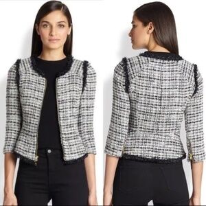 MILLY Plaid Houndstooth Fringe Wool Blazer | Women’s Chic Jacket